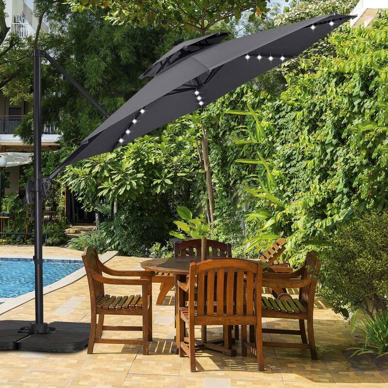 Ainfox 10ft Patio Umbrella with Lights 3-Tier Octagonal Outdoor Solar Umbrella (No Base)