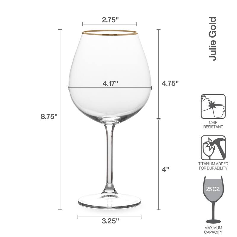 Mikasa Julie Gold Set of 4 Wine Glasses