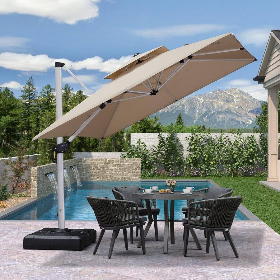 PURPLE LEAF 9ft Square Patio Umbrella Cantilever Umbrella with Base Included