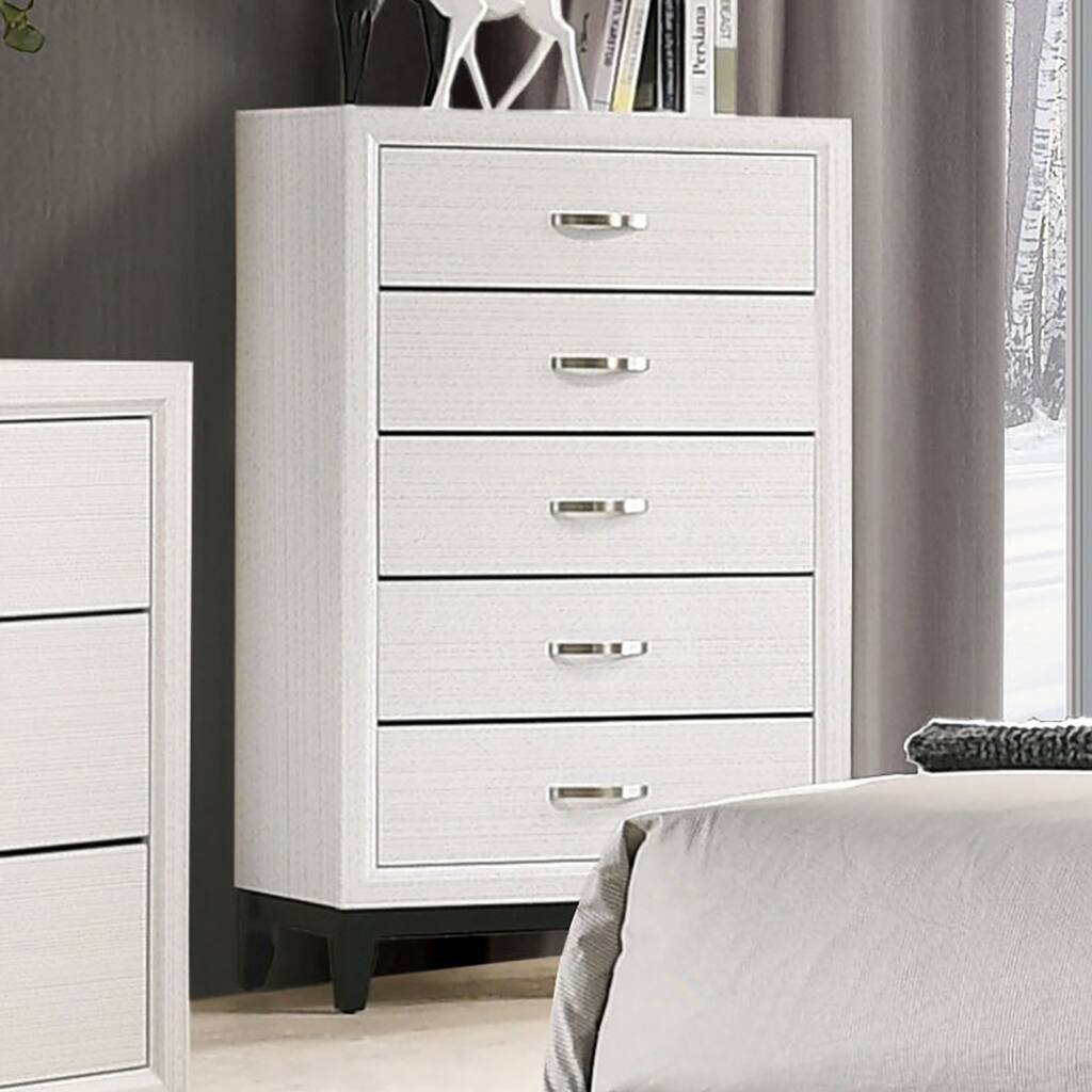 Two-Tone Contemporary Chest with Wooden Legs & Nickel Bar Pulls, White