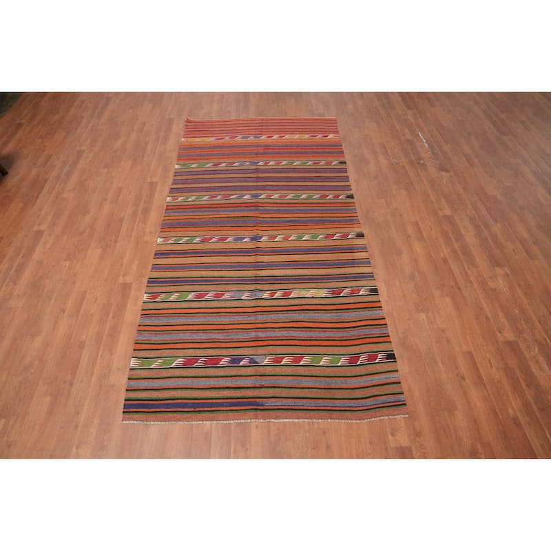 Hand Woven Oriental 100% Wool Carpet Southwestern Tribal Multi-Colored Kilim Runner Rug - 9' 3'' X 4' 3''