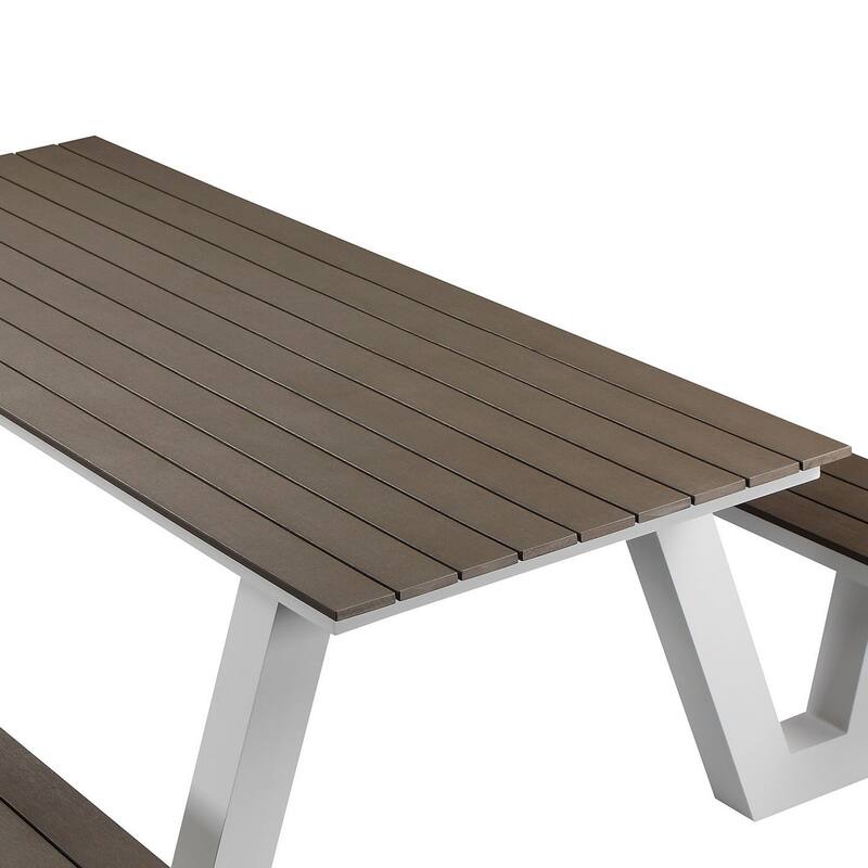 Limo 86 Inch Picnic Table, Smooth Gray Polyresin Slats, Aluminum Frame