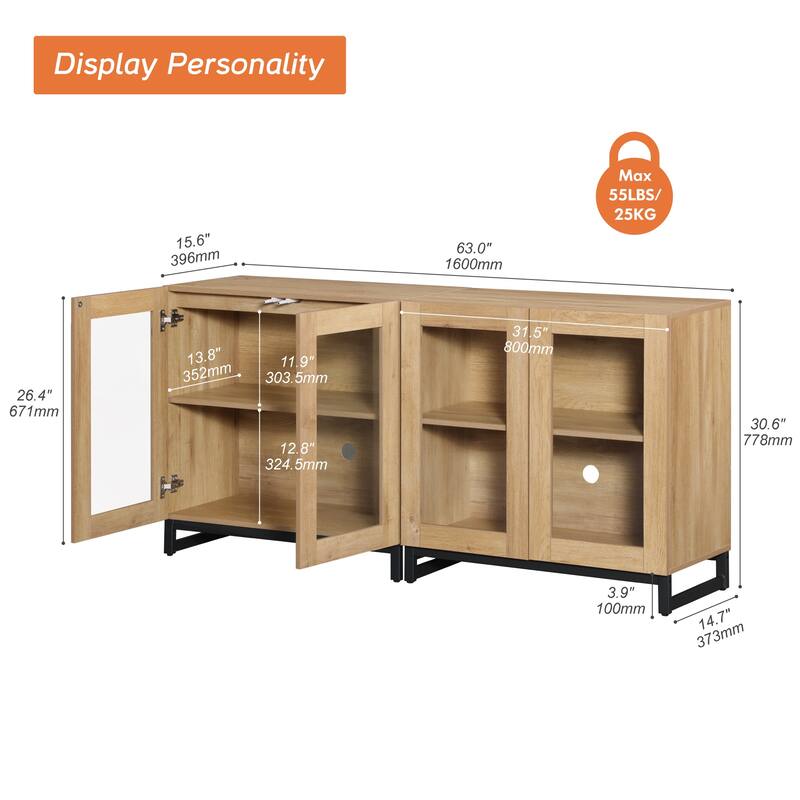 WAMPAT Multifunctional Sideboard Buffet Cabinets with Glass Doors, Modern Sideboard with Adjustable Shelf, Coffee Bar Cabinet