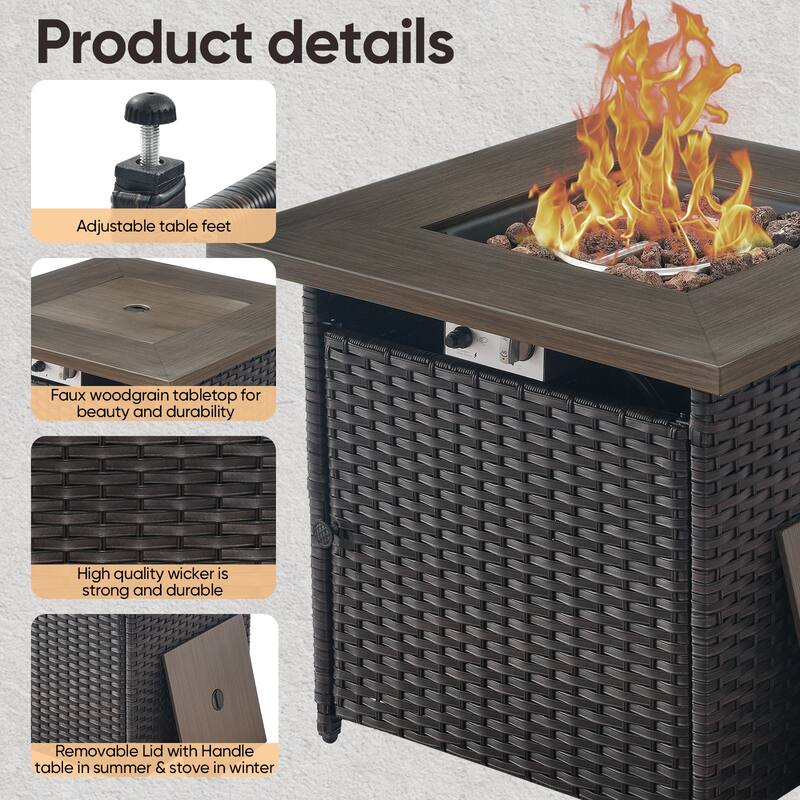 Gymojoy 5-Piece Outdoor Wicker Patio Furniture Set with 55,000 BTU Fire Pit Table, Swivel Chairs & Thick Cushions