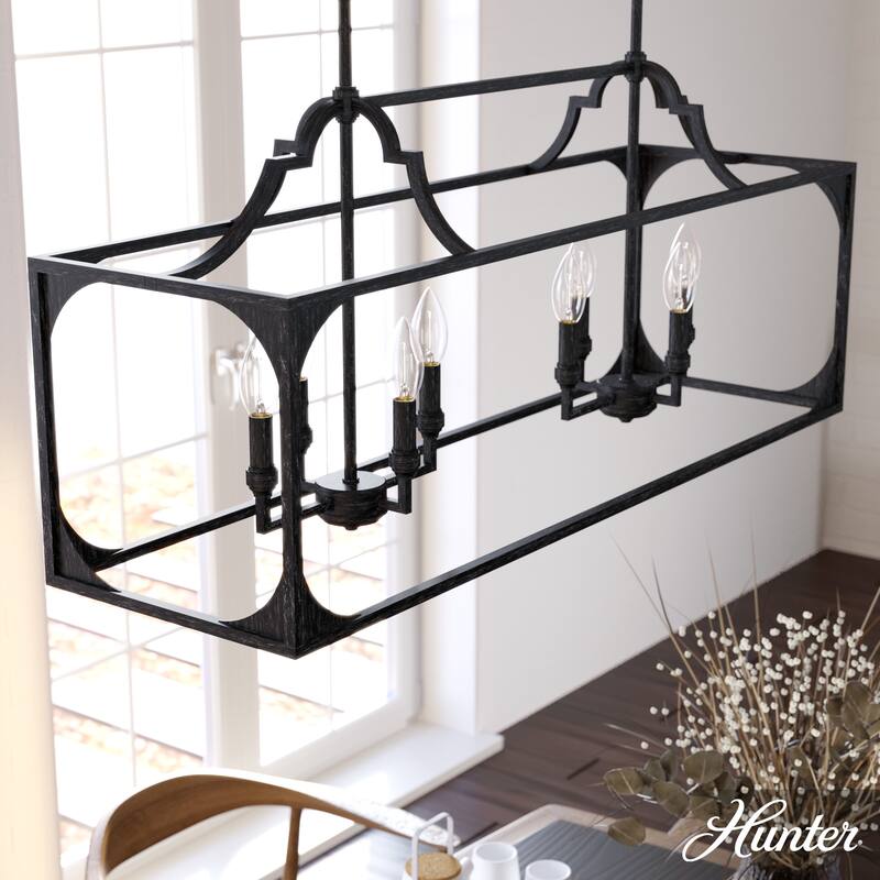 Hunter Highland Hill 8-Light Linear Chandelier - Dining Room Table - Farmhouse, Rustic - Rustic Iron