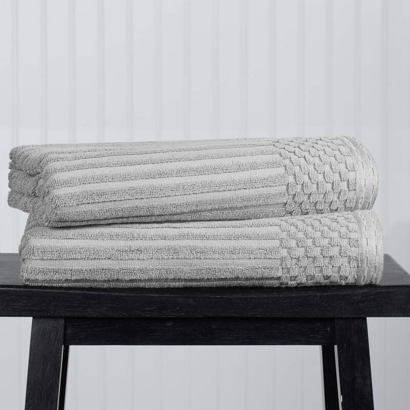 Superior Ribbed Cotton Absorbent Heavyweight Bath Towel Set - 2PC Bath Towels - Silver