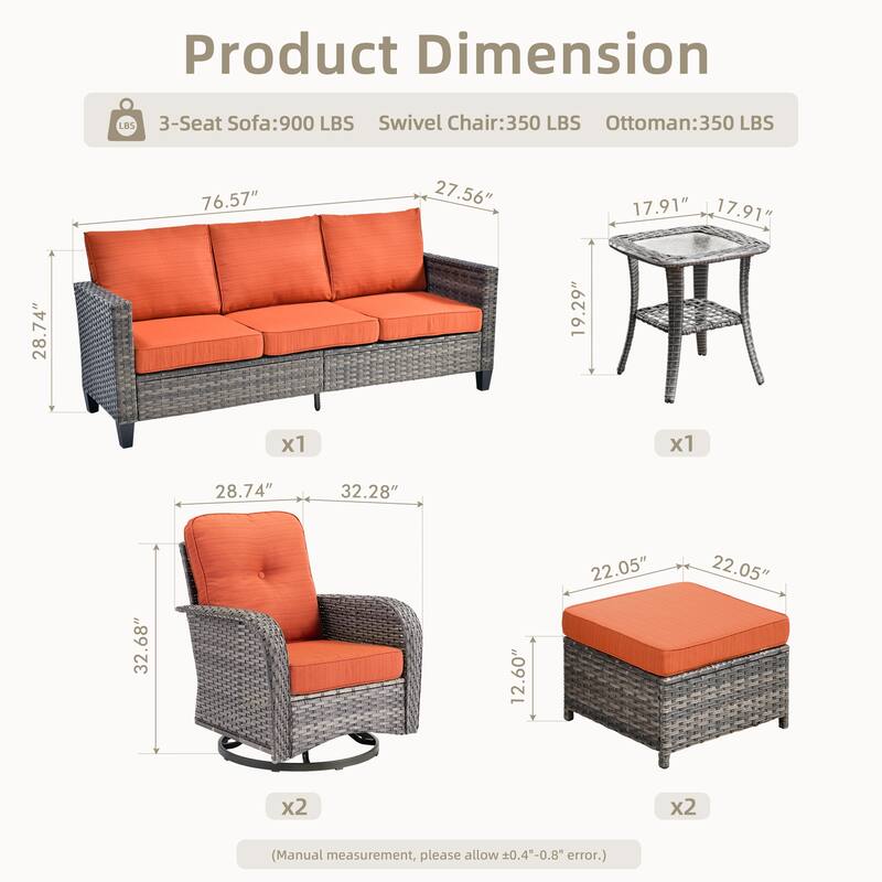 XIZZI 6-Piece Patio Furniture Conversation Set with Swivel Chairs