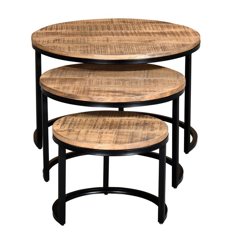 Rustic Modern Solid Wood and Iron 3pc Coffee Table Set - Natural and Black