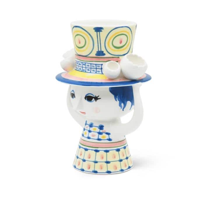 Bjørn Wiinblad Lady with Hat Vase, Blue, H: 8.1"