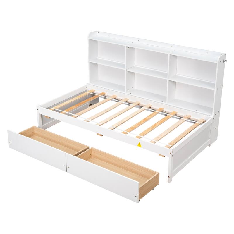 Bed with Side Bookcase, Drawers