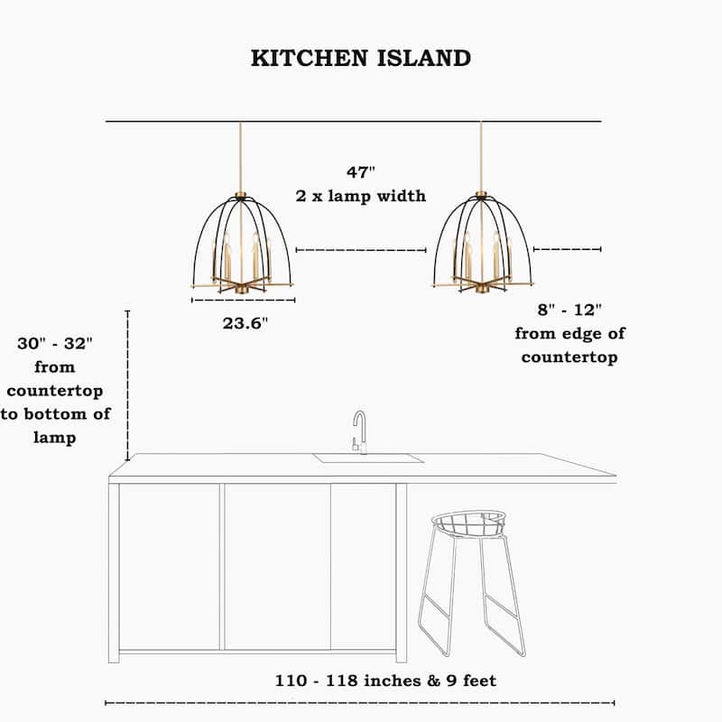 Modern 6-Light Birdcage Chandelier Black Gold Pendant for Dining Room - 23.6 " × 25 "