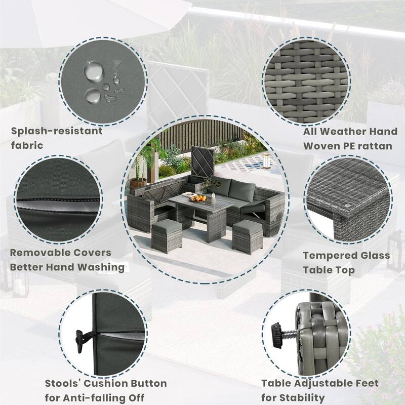 6-Piece Outdoor Wicker Patio Sofa Set with Table and Storage