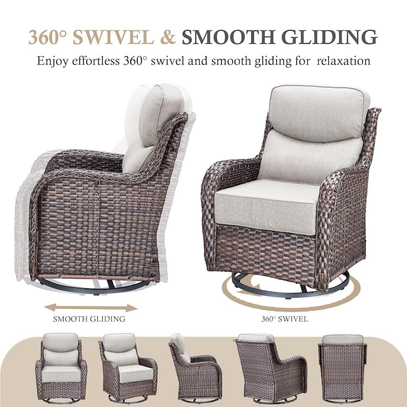 Gymojoy Patio Swivel Glider Chair Set with 6" Ultra-Plush Cushions - Waterproof Olefin Fabric, All-Weather Rattan