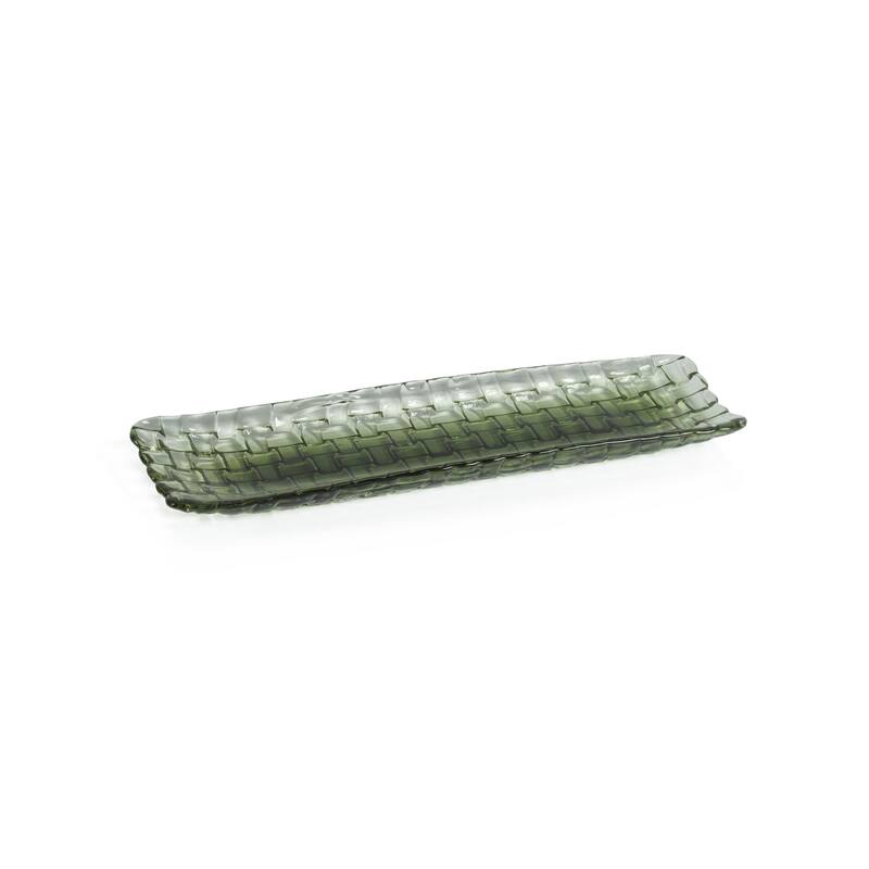 Nova 12.25" Braided Rectangular Glass Plates, Set of 6 - Green