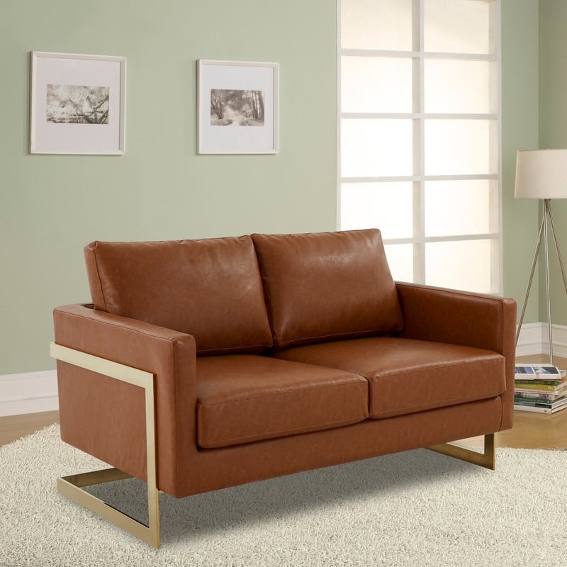 Lincoln Modern 2-Seater Leather Plush Cushion Loveseat in Metal Frame for Living Room Small Spaces Home Office