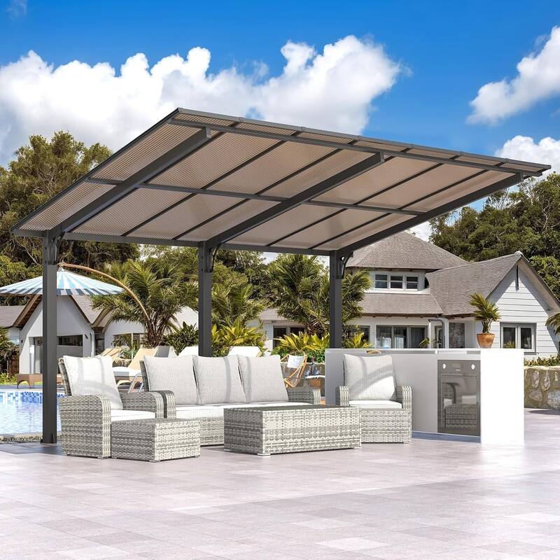 AECOJOY Outdoor Freestanding Gazebo for Patio, Lean to Hard Top Gazebo Carport Shelter Pergolas and Gazebos Clearance with Roof - 14' x 10'