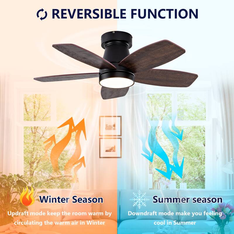 32 Inch Modern Black Ceiling Fan With Light 3 Solid Wood Blades Remote Control Reversible DC Motor With Dimmable LED