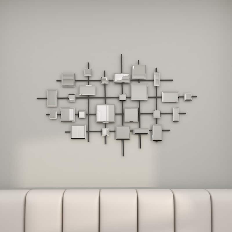 Metal Geometric Home Wall Decor with Square Mirrored Accents - Black - Roche River Decor