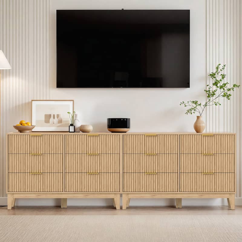 EROMMY Fluted Dresser 6 Drawer Mid Century Modern Dresser Wide Chest of Drawers with Metal Handles for Bedroom Living Room