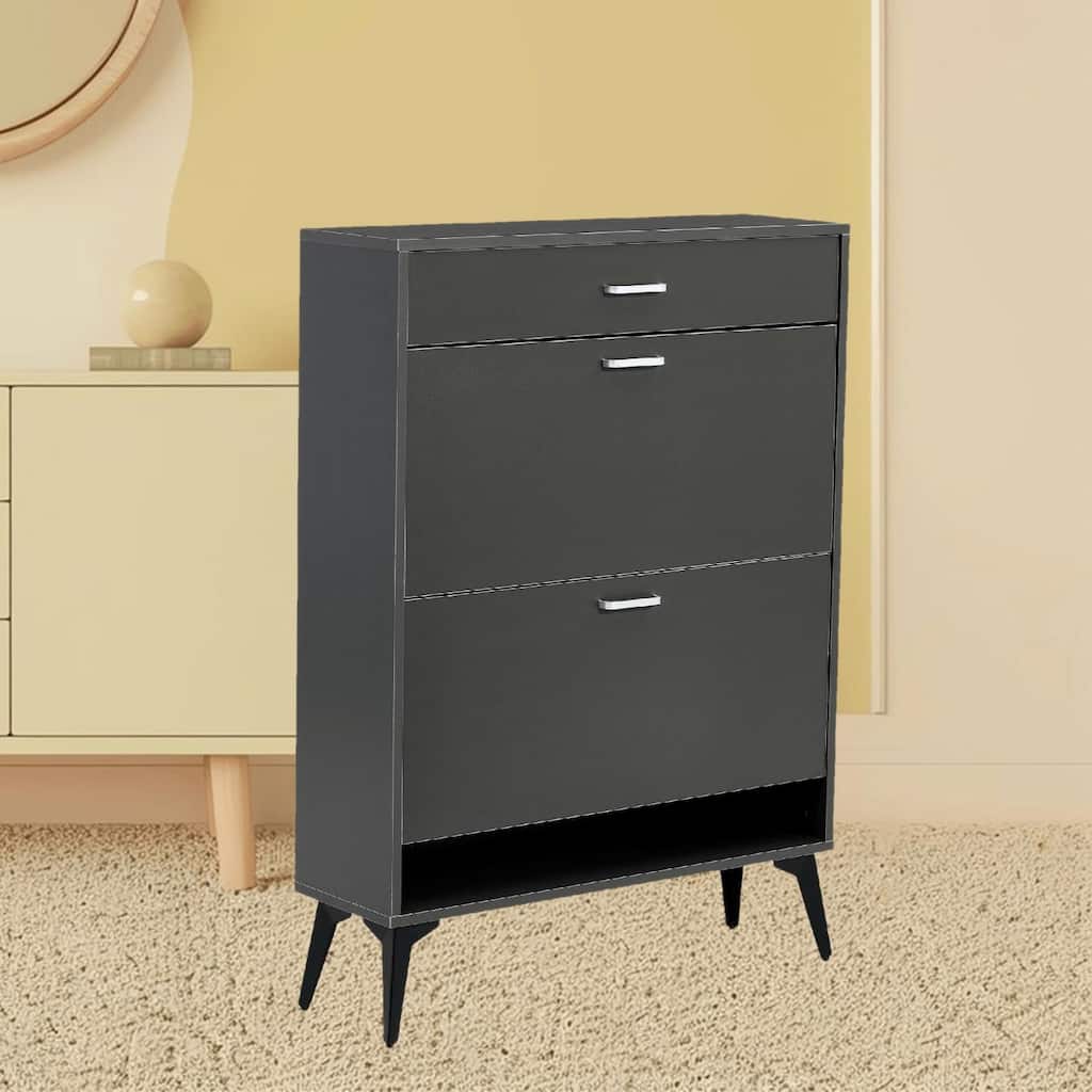 Modern Shoe Storage Rack Cabinet with Metal Legs and 3 Spacious Shelves for Entryway, Hallway, Bedroom Organization