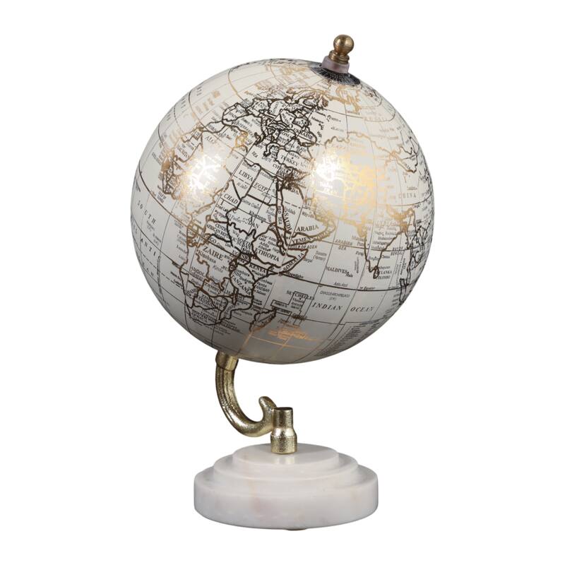 Marble Polyresin Globe Modern Glam Accent - 9" White/Gold - 9.5"