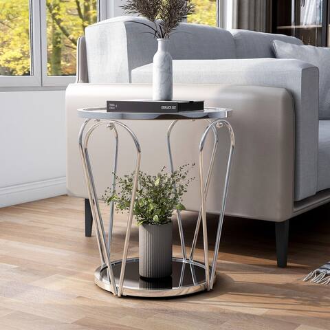 Furniture of America Gables Glam 20 inches Glass Top Round End Table