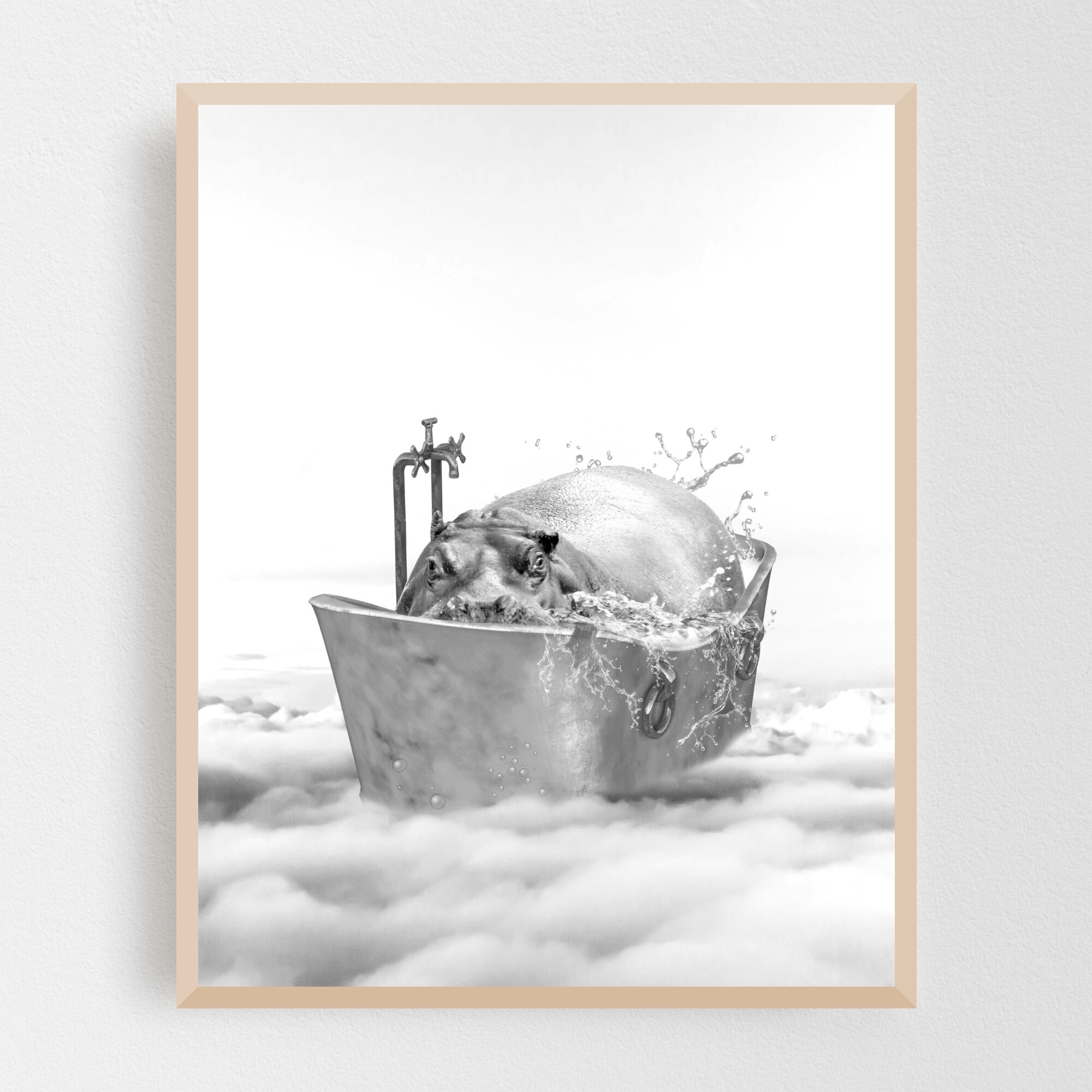 Shop Animals Bathtub Black And White Cute Framed Wall Art Print Overstock 31469731