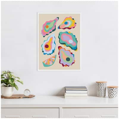 Kate and Laurel Sylvie Coastal Oysters and Lemon Framed Canvas by Rachel Lee