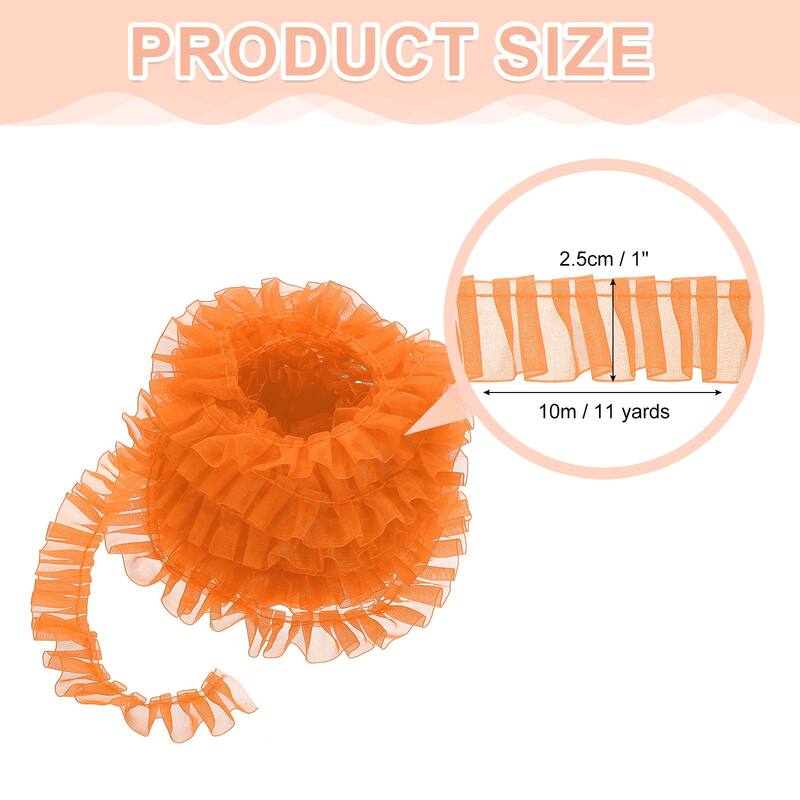 Ruffle Lace Ribbon Trim Pleated Lace Fabric Trim 11 Yard - Orange