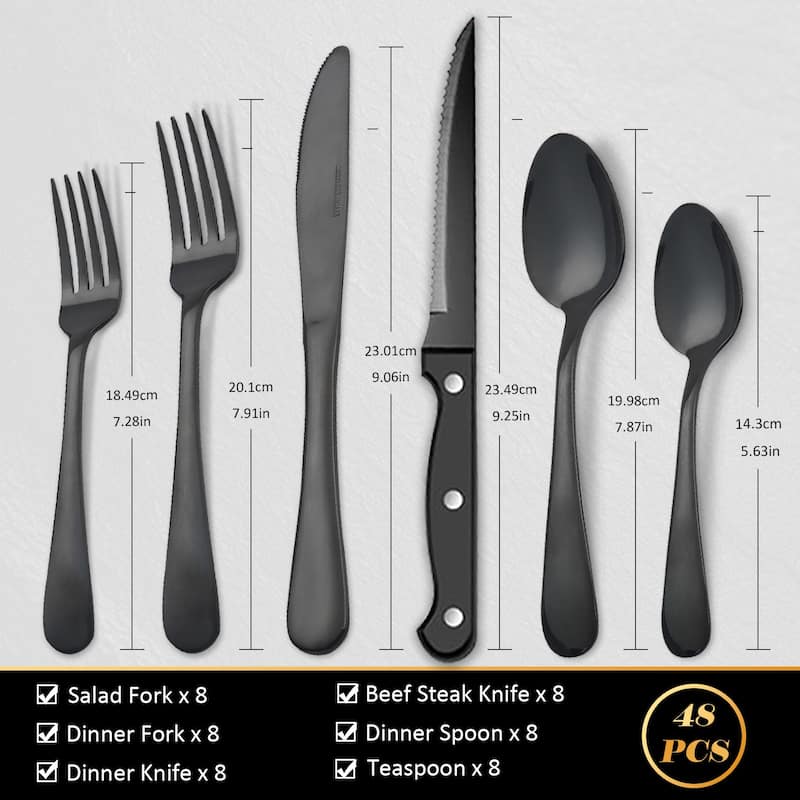 48 Pieces Flatware Set With Steak Knives Stainless Steel Service For 8