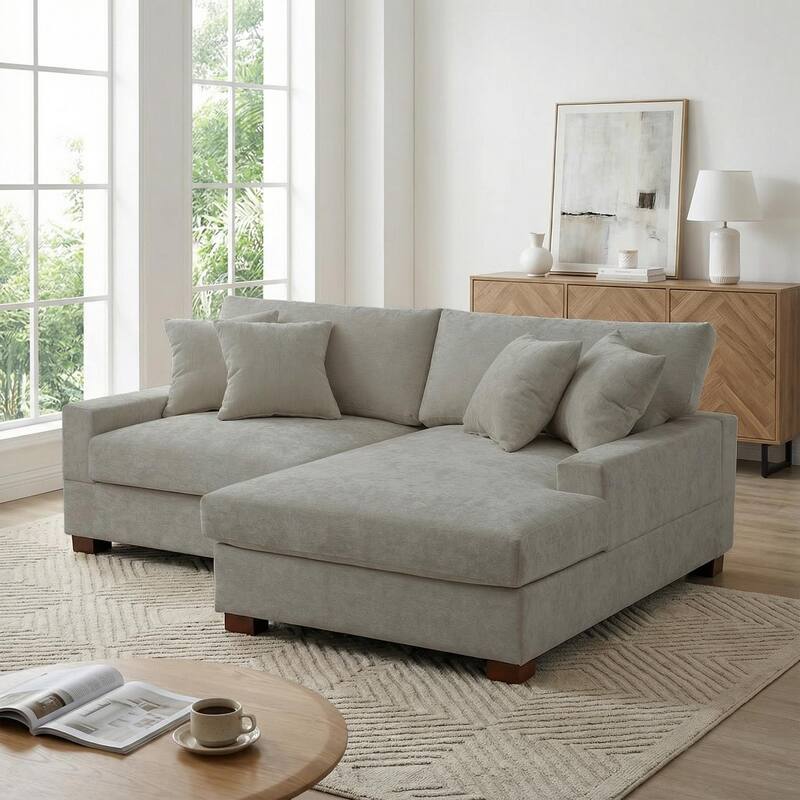 Oversized Modern Chenille Modular Sectional Sofa with Chaise - Right Facing - Grey-2 Piece