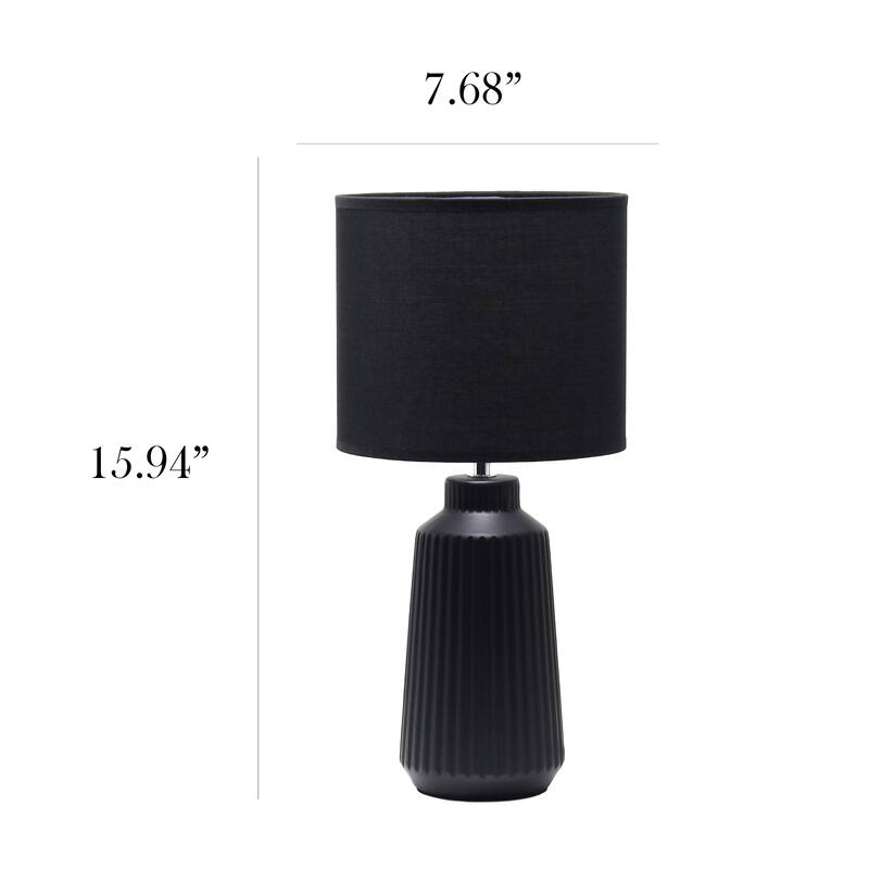 Vertical Grooved Ceramic Table Lamp with Drum Shade - 16" - Black