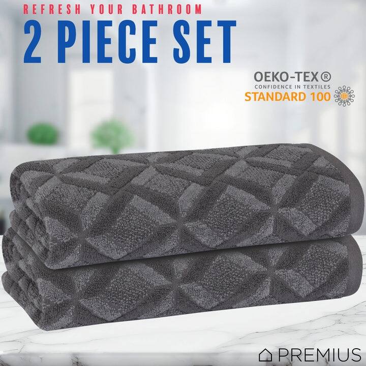 PREMIUS 2-Pack Geo 100% Cotton Yarn Dyed Hand Towel, 16x28 Inches - 16x28 Inches