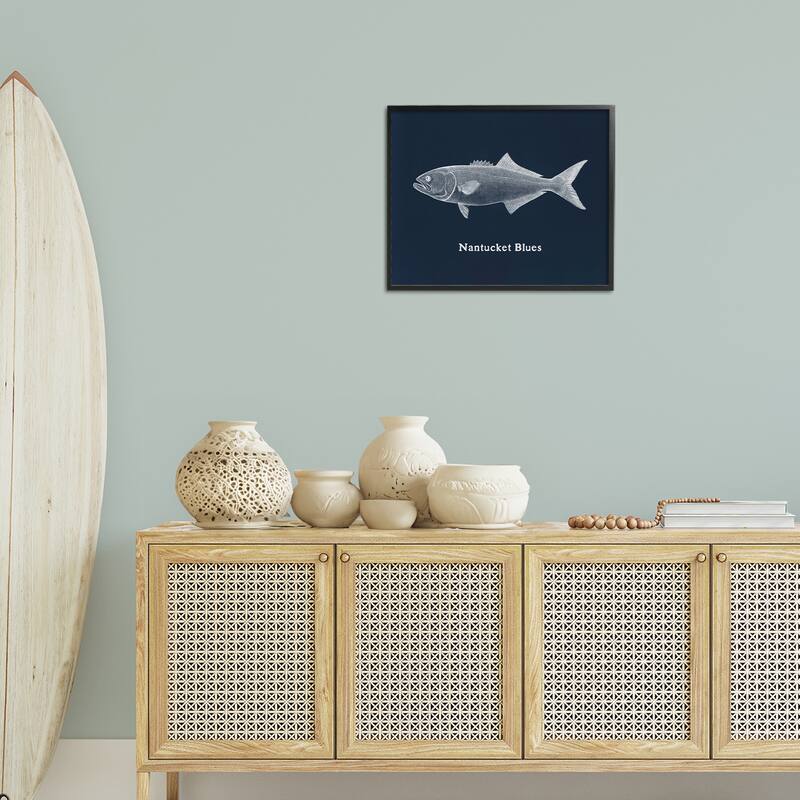 Stupell Nantucket Blues Fish Framed Giclee Art Design By Phillipa Katz