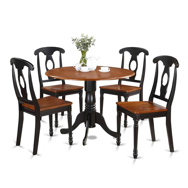 Dining Room Table Set 5 Piece - Round Table & 4 Chairs - Black Cherry Wood Furniture