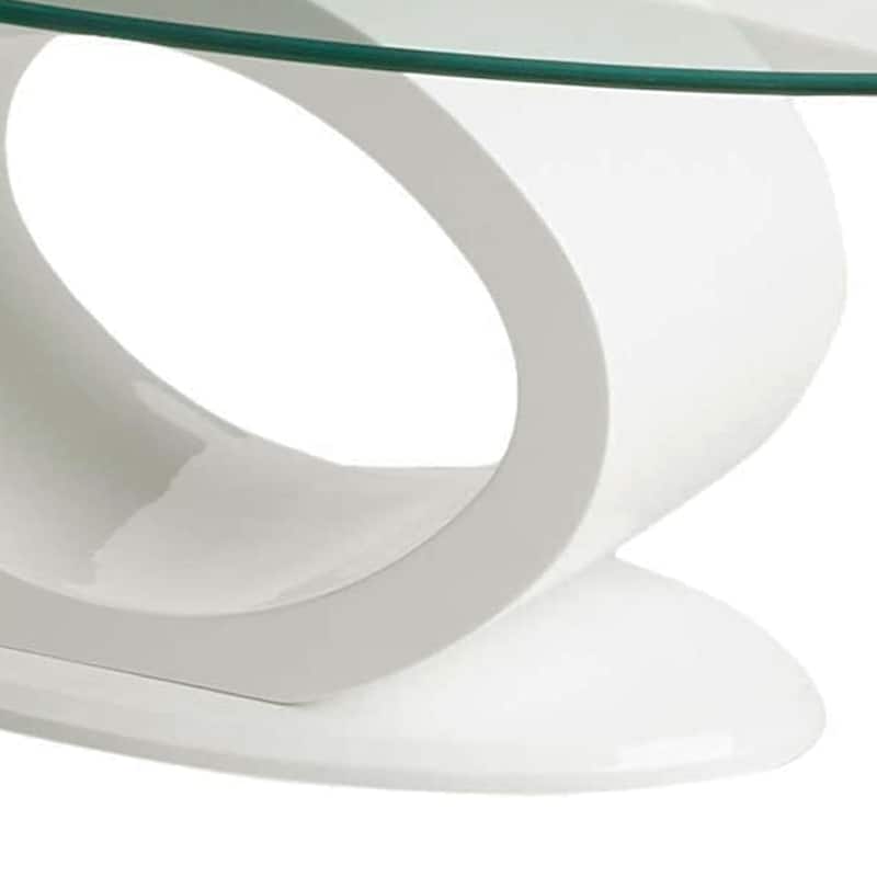 Contemporary Tempered Glass Top Coffee Table with O Shape Base, White