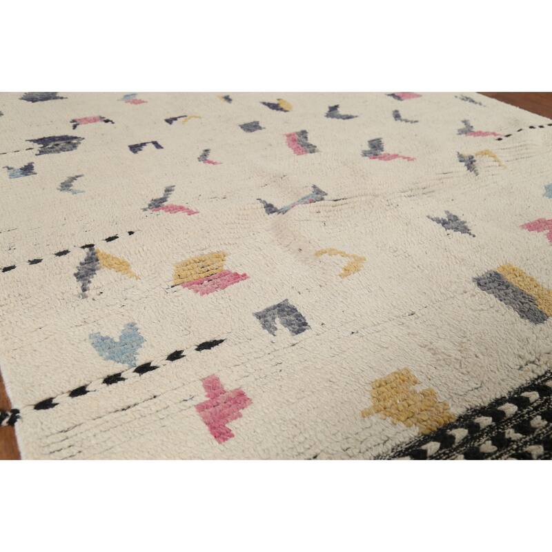 Earth Tone Moroccan Area Rug Hand-Knotted Beige Wool Carpet - 4'10"x 9'2"