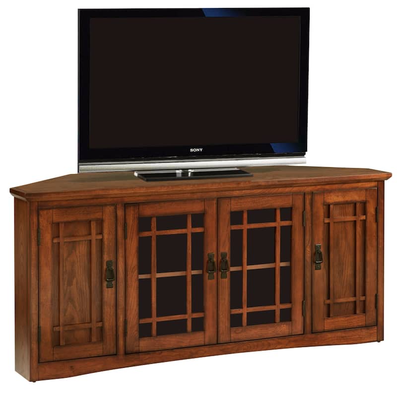 Leick Home Solid Wood Mission Oak 4-Door Corner TV Stand - 56 inches x 20 inches x 25 inches
