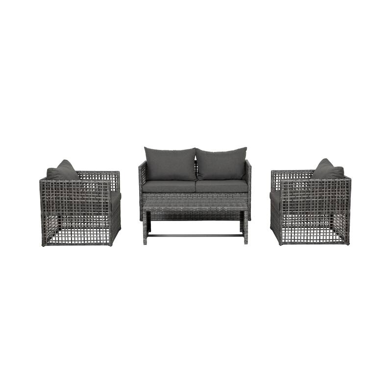 Audy Outdoor 4-Piece Cushioned Rattan Patio Furniture Chat Set
