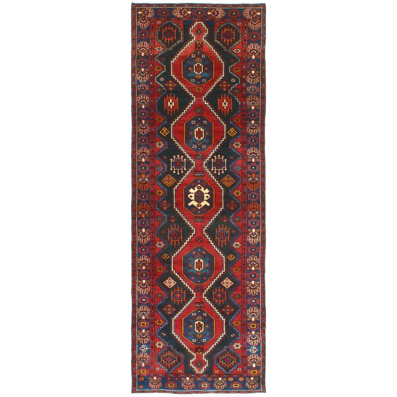 Fine Vintage Distressed Nava Black/Red Runner - 3'4" x 9'10"