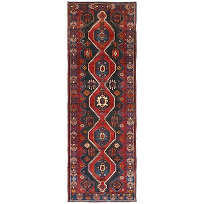 Fine Vintage Distressed Nava Black/Red Runner - 3'4" x 9'10"