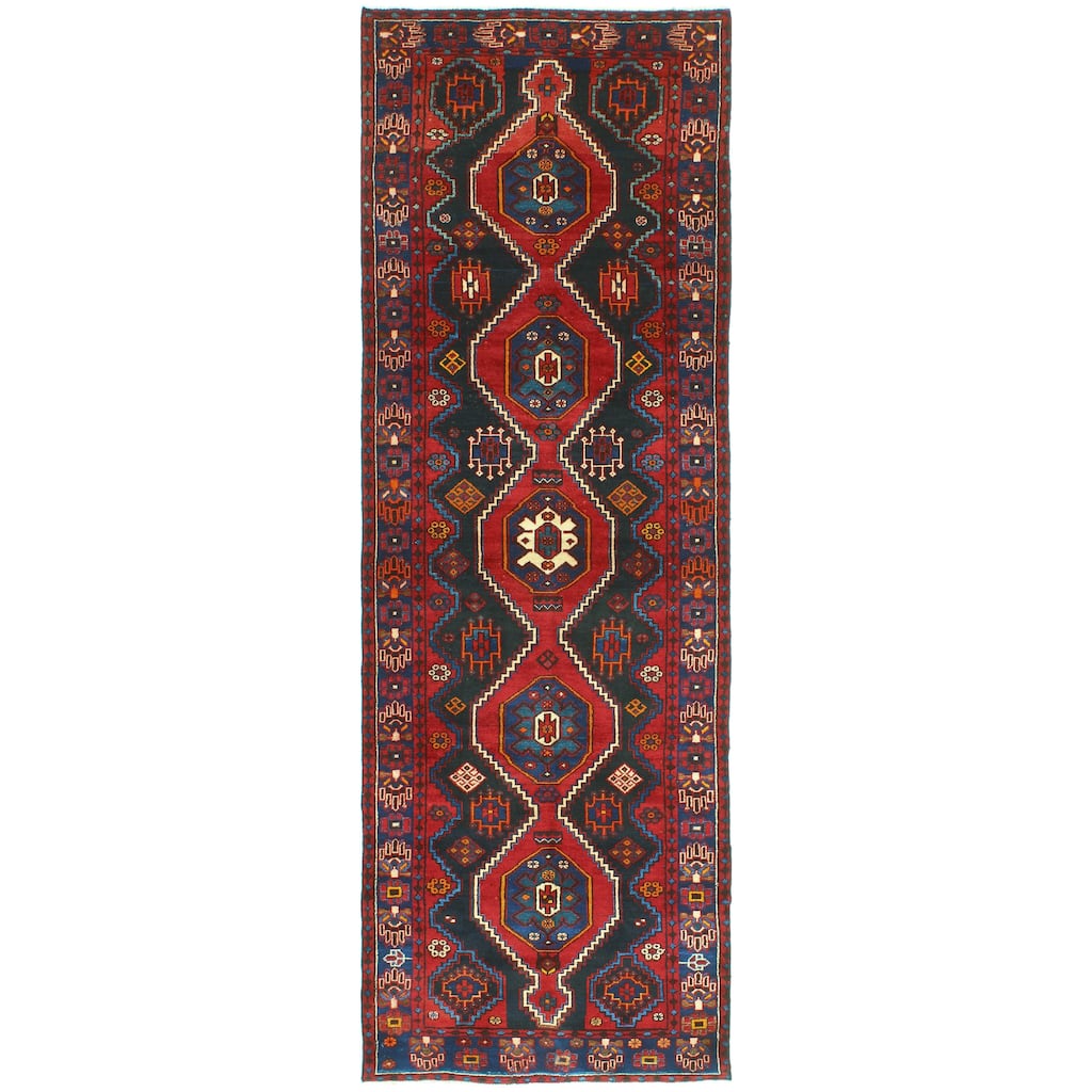 Fine Vintage Distressed Nava Black/Red Runner - 3'4" x 9'10"