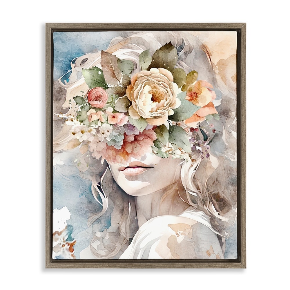 Stupell Floral Portrait of Girl Framed Floater Canvas Wall Art Design by Kim Allen