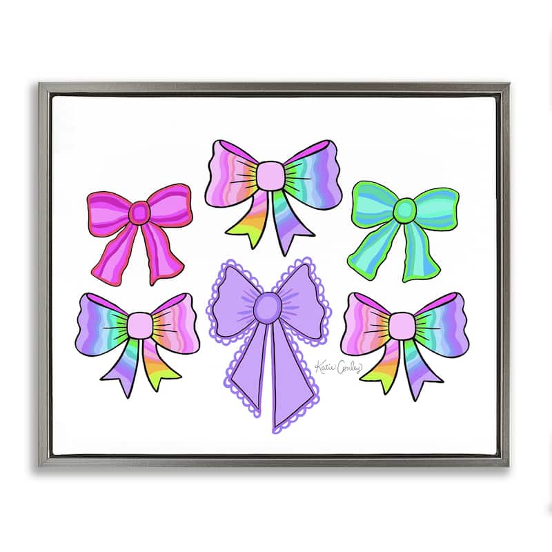 Stupell Playful Bowtastic Ribbons Framed Floater Canvas Wall Art Design By Katie Conley - 31 x 25 - Grey