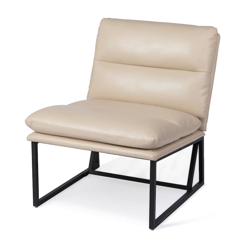 Glitzhome 30.25"H Modern Soft PU Leather Armless Accent Chair - Beige