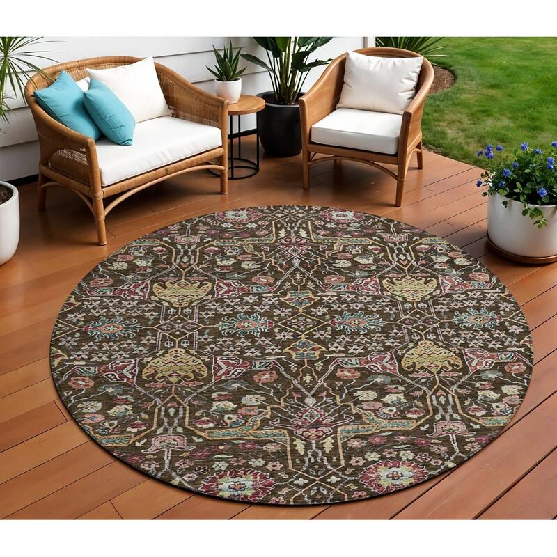 HomeRoots Floral Transitional Rectangle Outdoor Rug - 8' Round