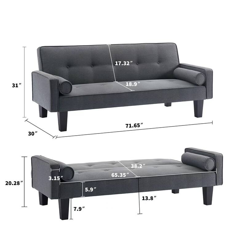 Linen Fabric Modern Convertible Sofa Bed with Removable Armrests