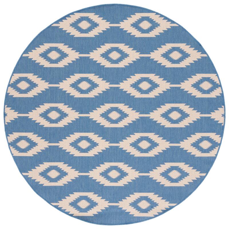 SAFAVIEH Beach House Jannita Indoor/ Outdoor Waterproof Patio Backyard Rug - 6'7" Round - Cream/Blue