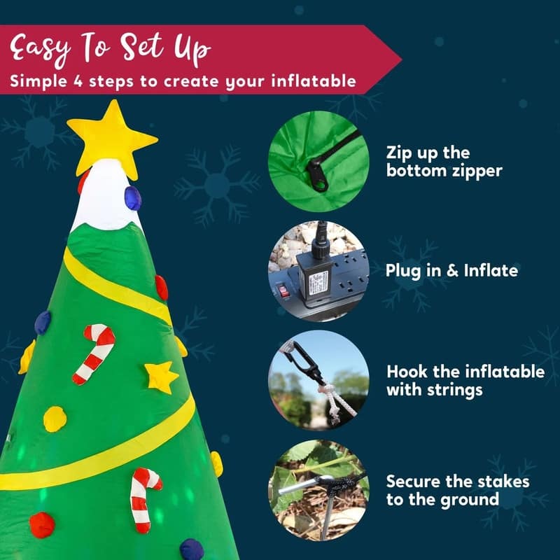 8 ft. Tall Green Vinyl Christmas Tree with Light Inflatable - Multicolor