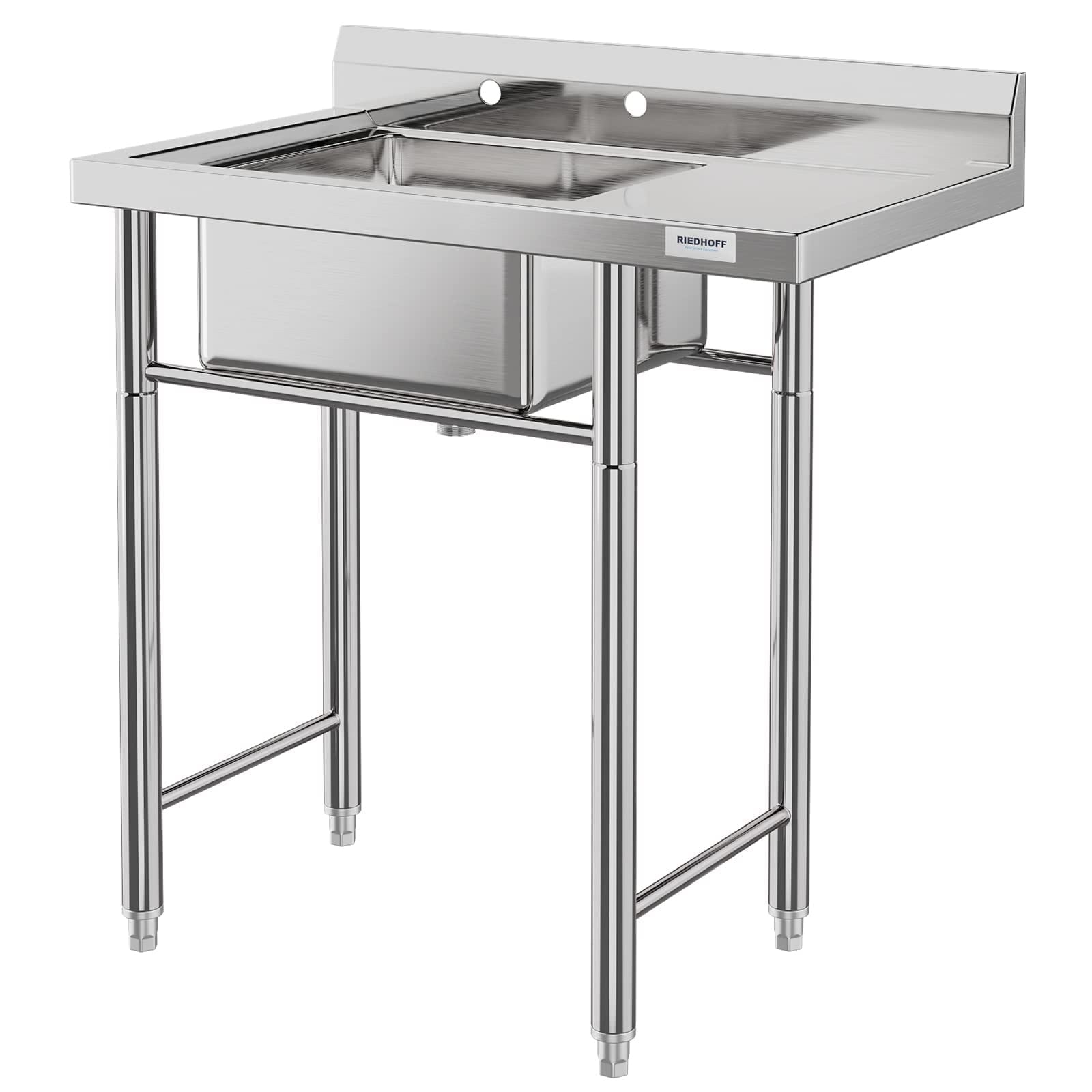 36 Inch Stainless Steel Commercial Utility Sink with Drainboard, Freestanding Slop Single Bowl Sink - 35.8*21.3*40.2